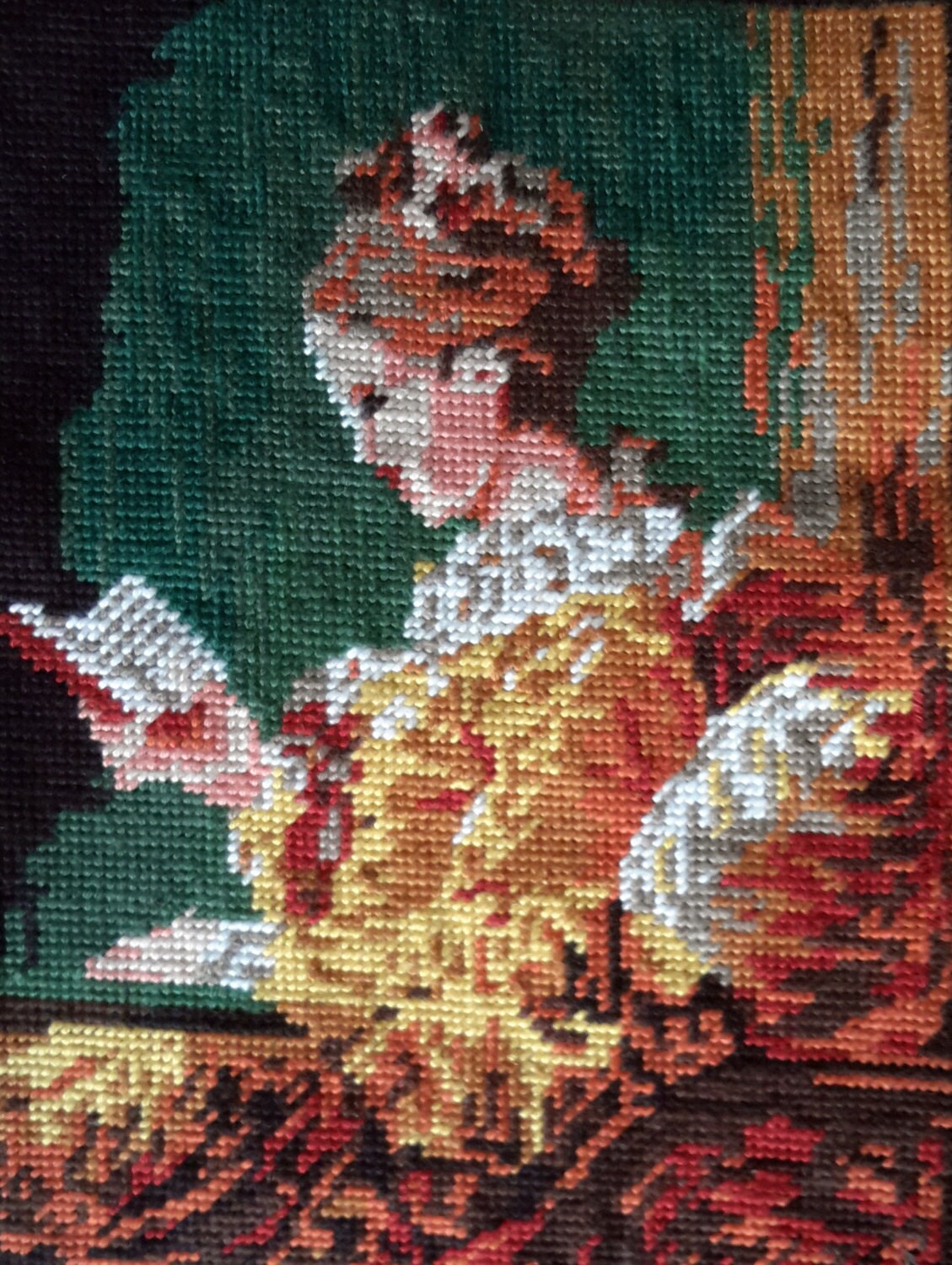 Jeune Fille Lecture/Jeune Lisant Par Fragonard Cousu à La Main Vintage Tapisserie Tapisserie