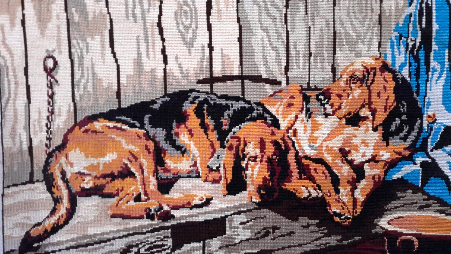 Chiens de Sang Au Repos - Grande Tapisserie à Aiguille Cousue La Main Vintage Idéale Pour Mur/Coussi