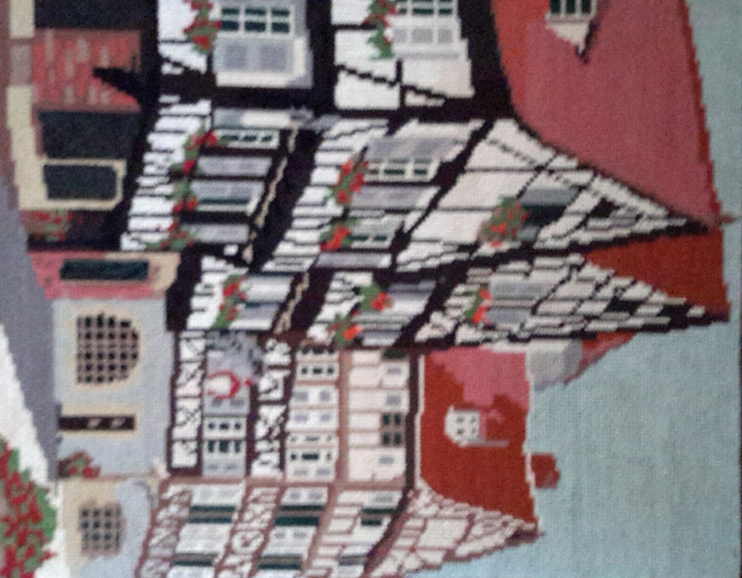 Allemand/Bavarois Bâtiments avec Des Boîtes de Fenêtre-Vintage à La Main Cousu Canevas Idéal Pour Mu