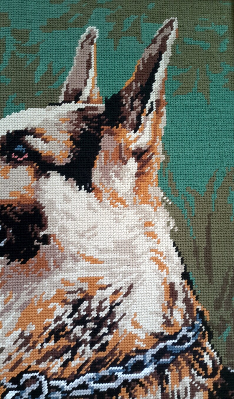 Alert Alsatian Dog vintage Hand Stitched Needlepoint Tapestry Etsy
