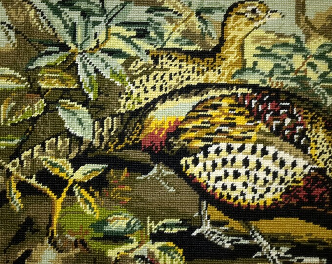 Pheasants Vintage Hand Stitched Needlepoint Tapestry Ideal for Wall