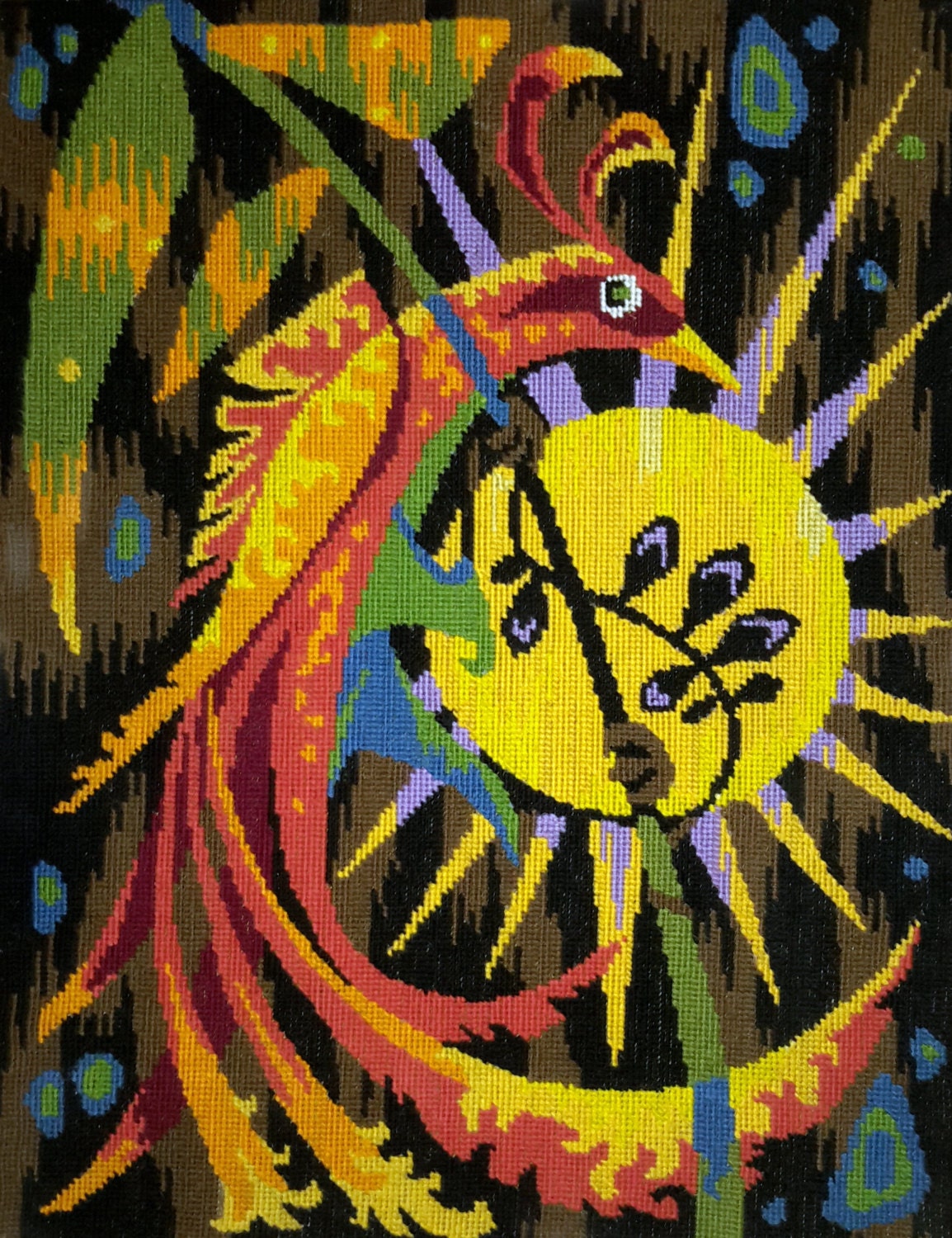 Oiseau Mythique Du Paradis, Couleurs Magnifiques - Tapisserie de Point d'aiguille Cousue à La Main V