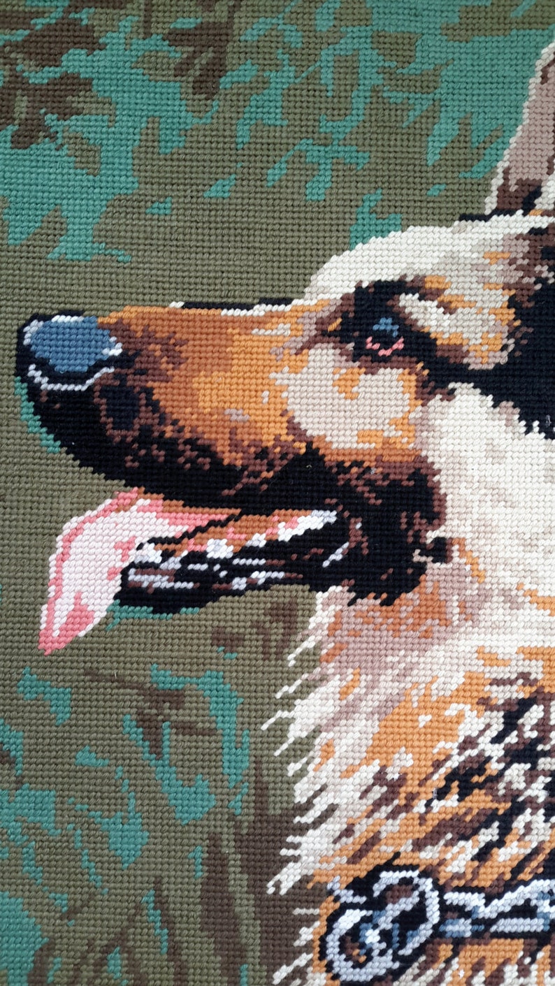 Alert Alsatian Dog vintage Hand Stitched Needlepoint Tapestry Etsy