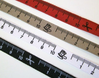 1 m  Woven printed ribbon "Measure" 10 mm  100 % Polyester trim