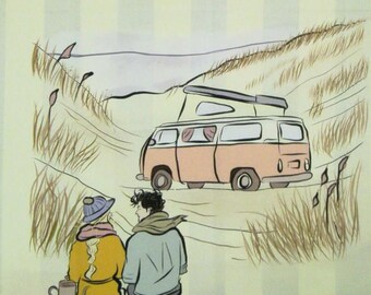 Half-linen tea towel - Dune Camper - approx. 45 x 65 cm incl. gift packaging