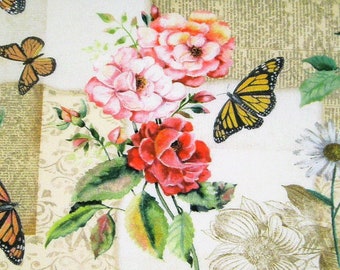 0.5 m cotton print fabric "Butterflies and Roses" 110 cm wide.