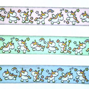 1 m Webband - Regenbogen-Einhorn - 18 mm br.