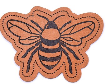 Artificial leather label for sewing - Honeybee - approx. 47 x 65 mm