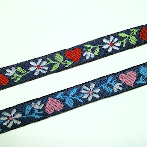 1 m Webband - Herzen und Blumen II - 10 mm