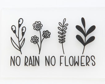 Sew-on Label rubber - No Rain No Flowers - ca. 40x75 mm