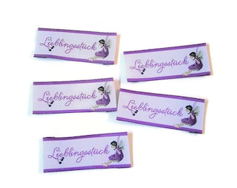 5 etichette tessute "Articolo preferito - Elfi di sambuco" 45 x 20 mm pre-piegate