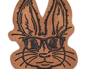 Artificial leather label for sewing - Mr. Bunny - approx. 47 x 55 mm