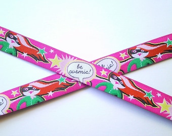 1 m Woven Ribbon -Be cosmic - Cosmic Girl- 15 mm w. Design Hamburger Liebe