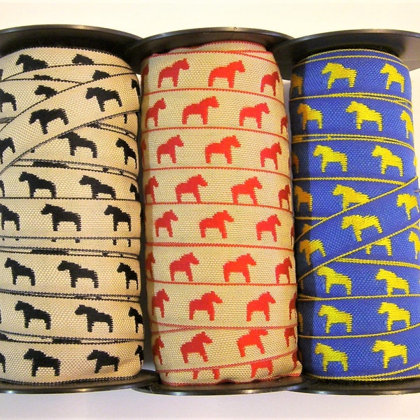 1 m Woven Ribbon "Horse of Sweden" 15 mm w 100 % cotton from Sweden