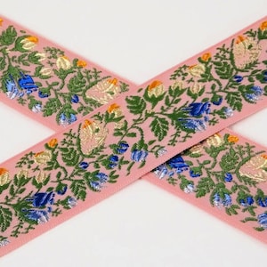 1 m geweven lint - bloemenlint roze - 30 mm br. 100% polyester