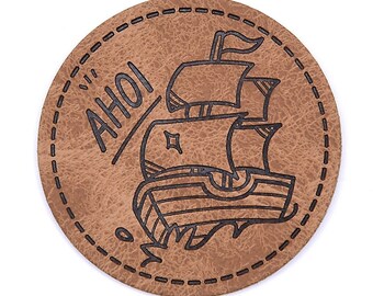 Artificial leather label for sewing - Ahoy - approx. 45 mm diameter