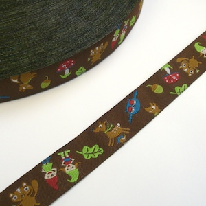 1 m Webband Color Mix « Forest Dwarf Post » 16 mm Design Paulapü Squirrel Deer Dwarf Fox Toadstool Forest Dweller