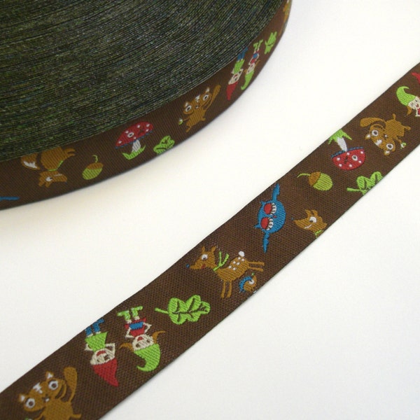 1 m Woven Ribbon Farbenmix  "Waldzwergenpost"  16 mm Design Paulapü deer squirrel fox owl