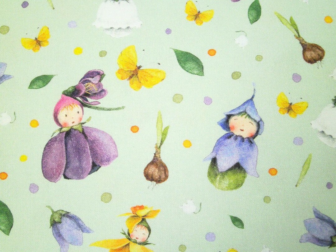 0.5 M Print Fabric Organic Cotton Fabric - Spring Flower Children - 150 ...