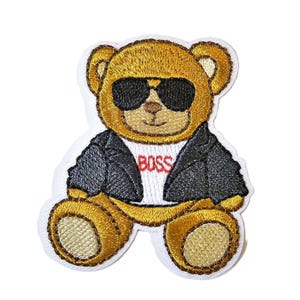 Aufbügelbare Applikation - Boss Bär - ca. 50x45 mm