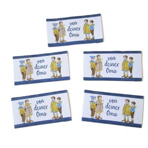 5 Woven label "Von Deiner Oma" ca. 30x55 mm mm prefolded