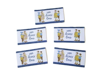 5 Woven label "Von Deiner Oma" ca. 30x55 mm mm prefolded