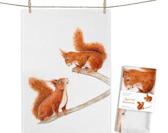 Cotton tea towel Squirrel Romance approx. 50 x 70 cm