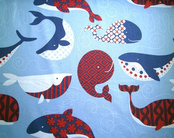 0,5 m Printed cotton fabric  Whales+ Co. _ Whales L 110 cm w