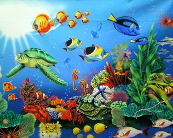 0.6 m panel print fabric - coral reef - approx. 60 x 110 cm br. 100% cotton