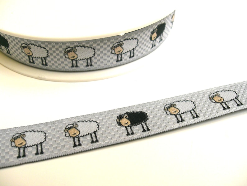 1 m Woven Ribbon Sheep 16 mm w. grey beige Gray