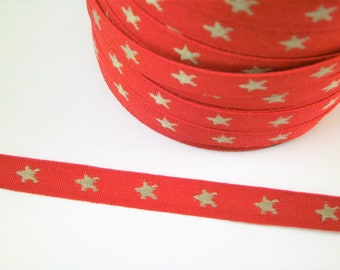 1 m Woven Ribbon "Star beige" 10 mm w 100 % cotton Sweden X-mas