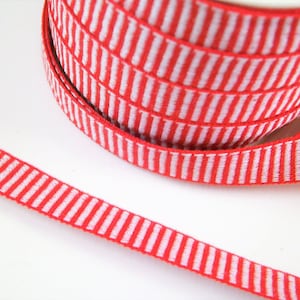 1 m geweven lint "Ringel rood-wit" 11 mm br. 100% katoen uit Zweden