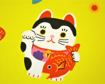 0,5 m japanese fabric "Lucky Cat" 110 cm br. Kokka