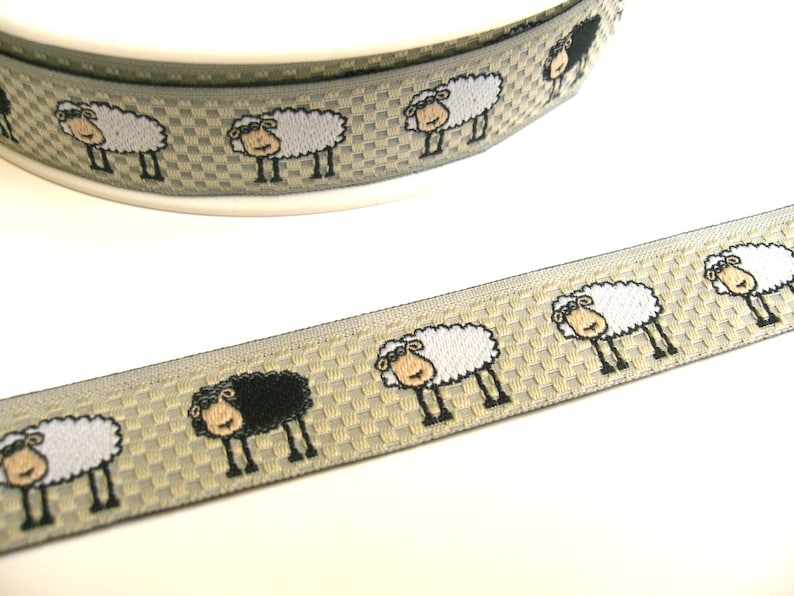 1 m Woven Ribbon Sheep 16 mm w. grey beige Beige