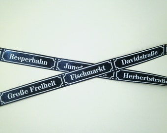 1 m printed satin ribbon - Hamburg streets - 15 mm br.