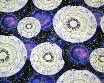 Tessuto di cotone stampato serie "Galassia Magica" da 0,5 m, largo 114 cm.