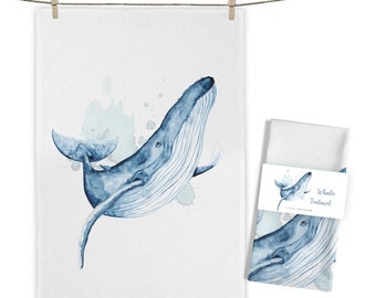 Printed fabric -Whale Jump- 50x70 cm  tea towel