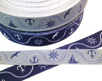1 m printed Cotton Ribbon "Maritim" 20 mm w.