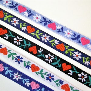 1 m geweven lint - hartjes en bloemen -10 mm