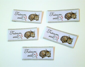 5 Woven label "Sweet Dreams - Deer" 45x20 mm prefolded