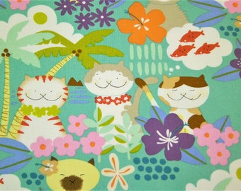 0,5 m tessuto stampato in cotone "Aloha Cats" largo circa 110 cm