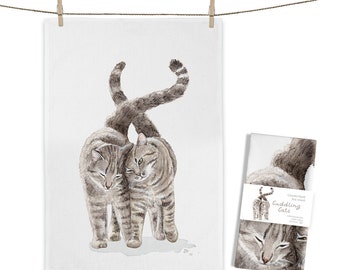 Cotton tea towel Cuddling Cats approx. 50 x 70 cm