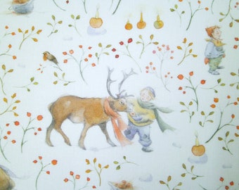 Tessuto stampato da 0,5 m - bambini e renne - circa 160 cm di larghezza. Design: Sophia Drescher