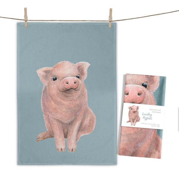 Printed fabric "Lucky Piglet" 50x70 cm  tea towel