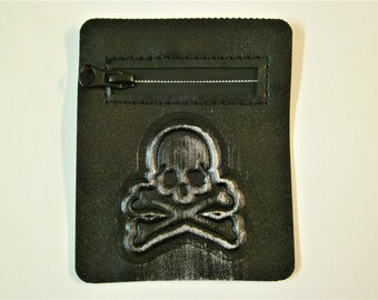 leather-like sew-on pocket patch with zipper "Skull" 100x80 mm