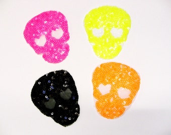 iron on label "Skull" 75x60 mm sequins