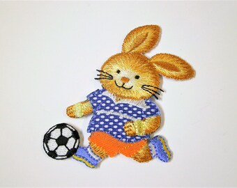 iron on label "Soccer-Rabbit" ca.70x55 mm