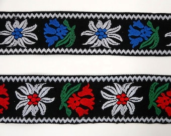 1 m black Woven Ribbon - Gentian and Edelweiss III -   40 mm w Dirndl Oktoberfest bavaria