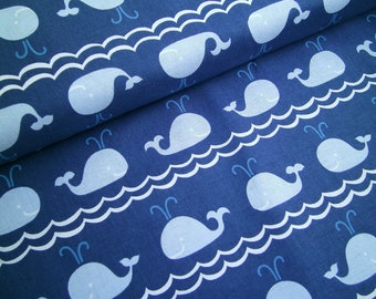 0,5 m Printed cotton fabric  Whales+ Co. - Whales S 110 cm w.