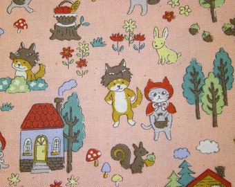 0.5 m Japanese print fabric "Red Kitten and the False Wolf" 110 cm br. Kokka